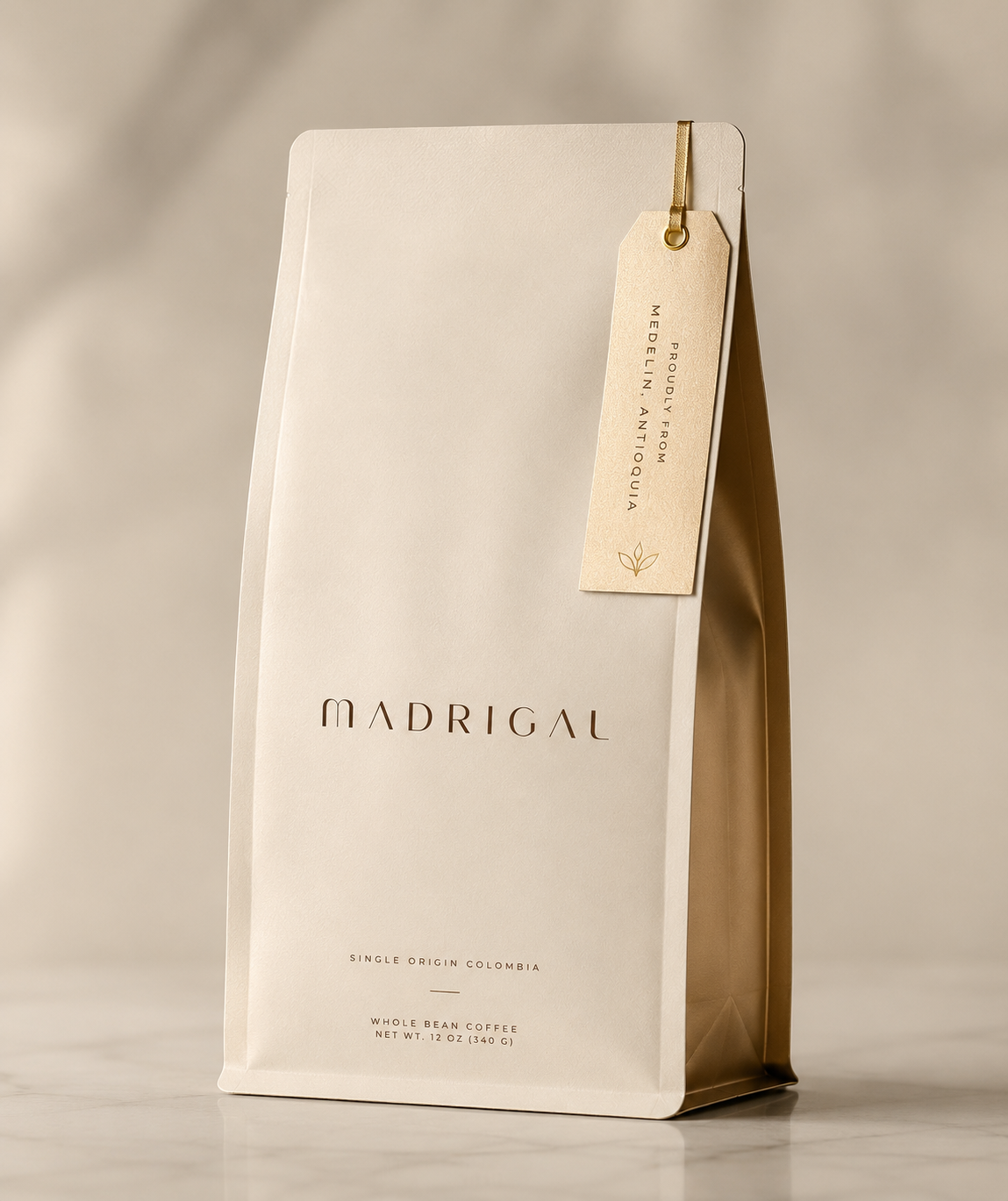 Madrigal packaging detail with hand-tied hangtag